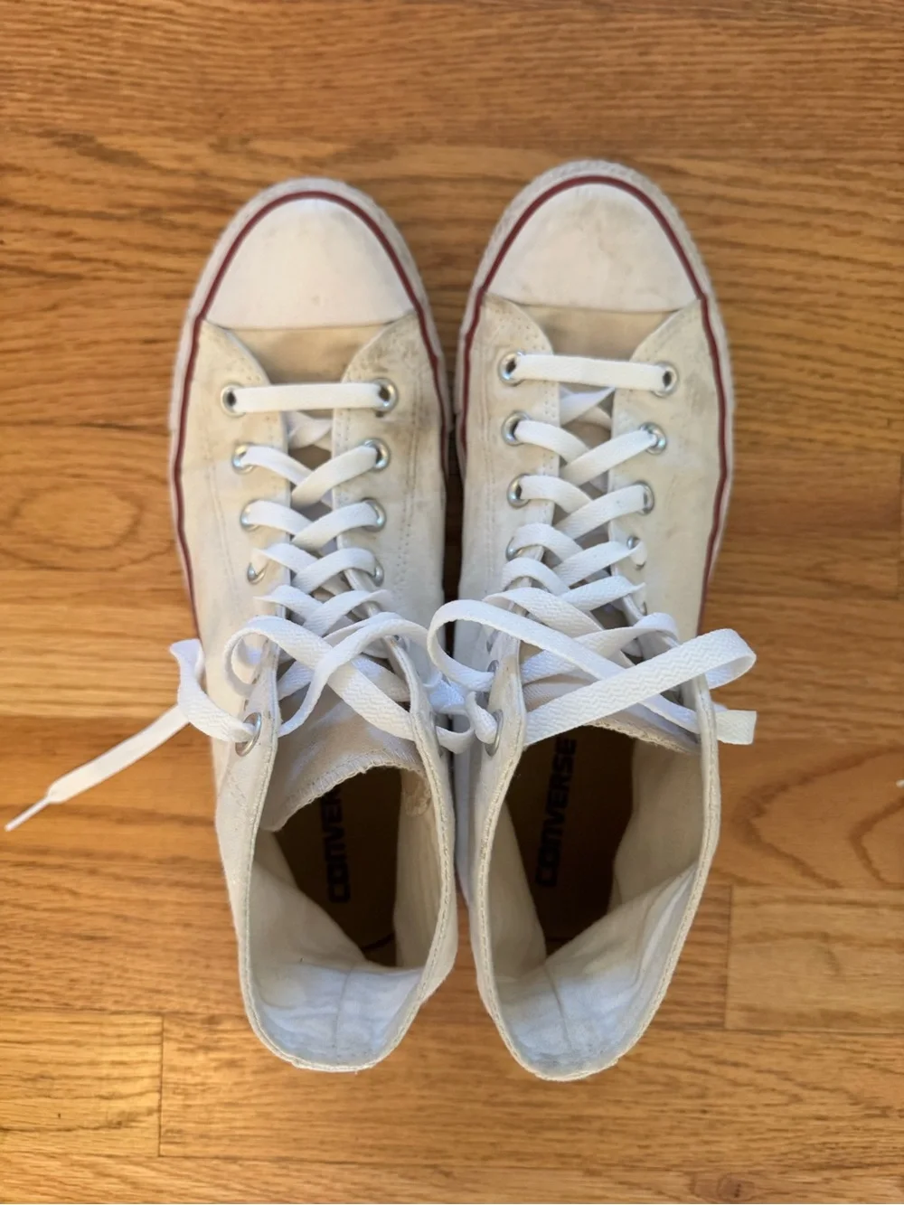 Converse White High-Top Sneakers with Red Trim
